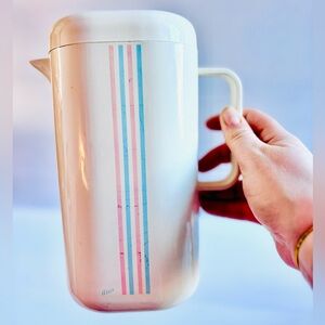 Vintage Alain Pitcher White Pink Blue Stripes Mid Century Modern
